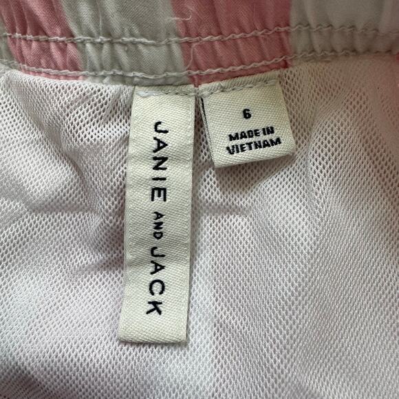 Janie & Jack Swim Boys Size 6 Striped White Pink Drawstring Pockets Summer Pool - Picture 2 of 12
